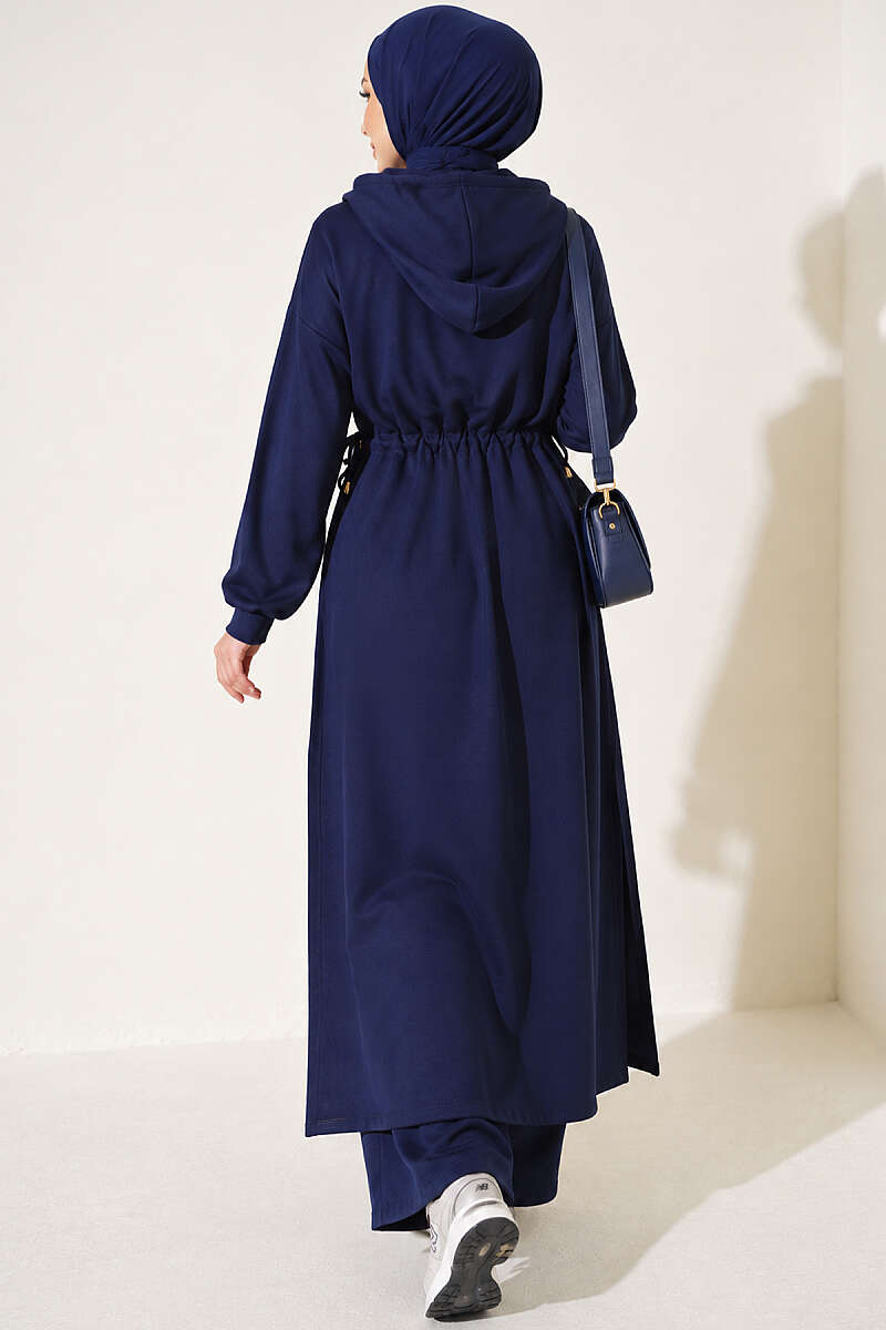Loyşa Waist-Defined Long Tunic Set Navy Blue – Bild 3