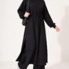 Loyşa Waist-Defined Long Tunic Set Black