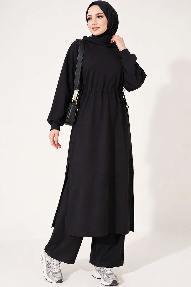 Loyşa Waist-Defined Long Tunic Set Black - immagine 3