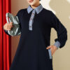 Loyşa Denim Garment with Ribbed Hem Edge Dress Navy Blue - Image 2