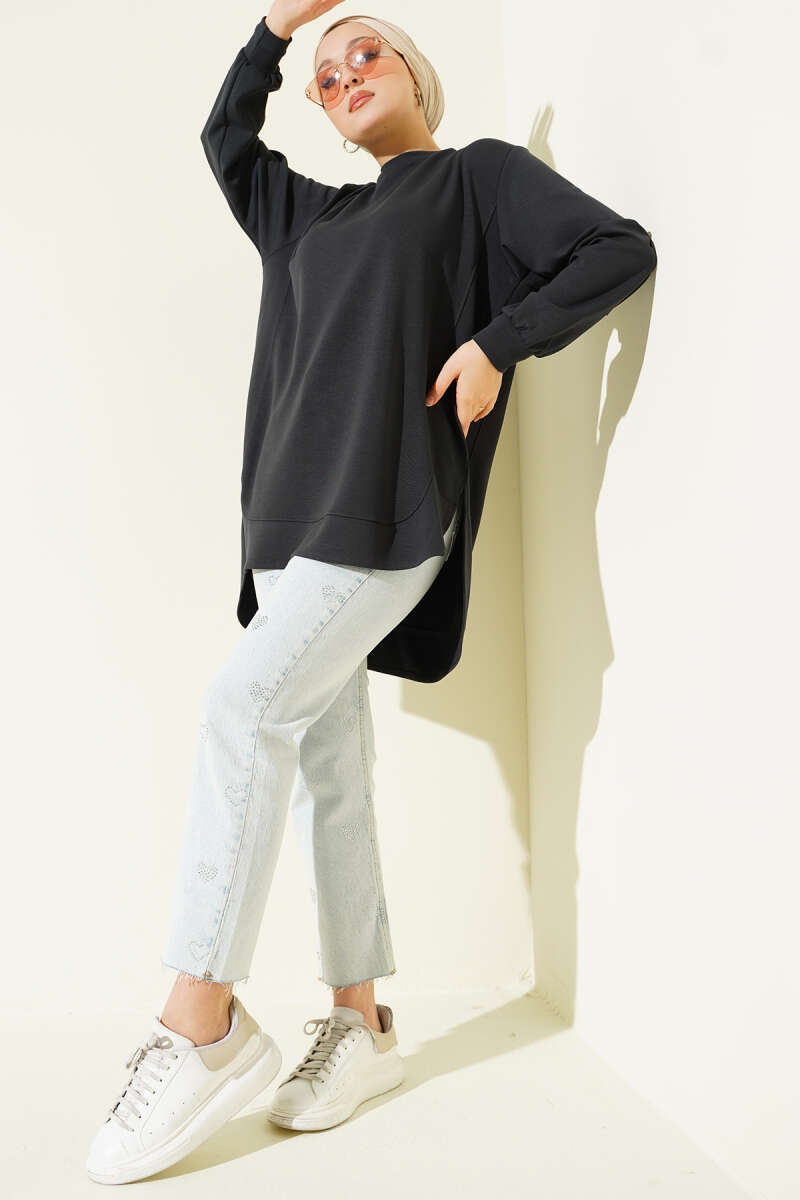 Loyşa Oval Cut Oversize Tunic Anthracite – Image 2