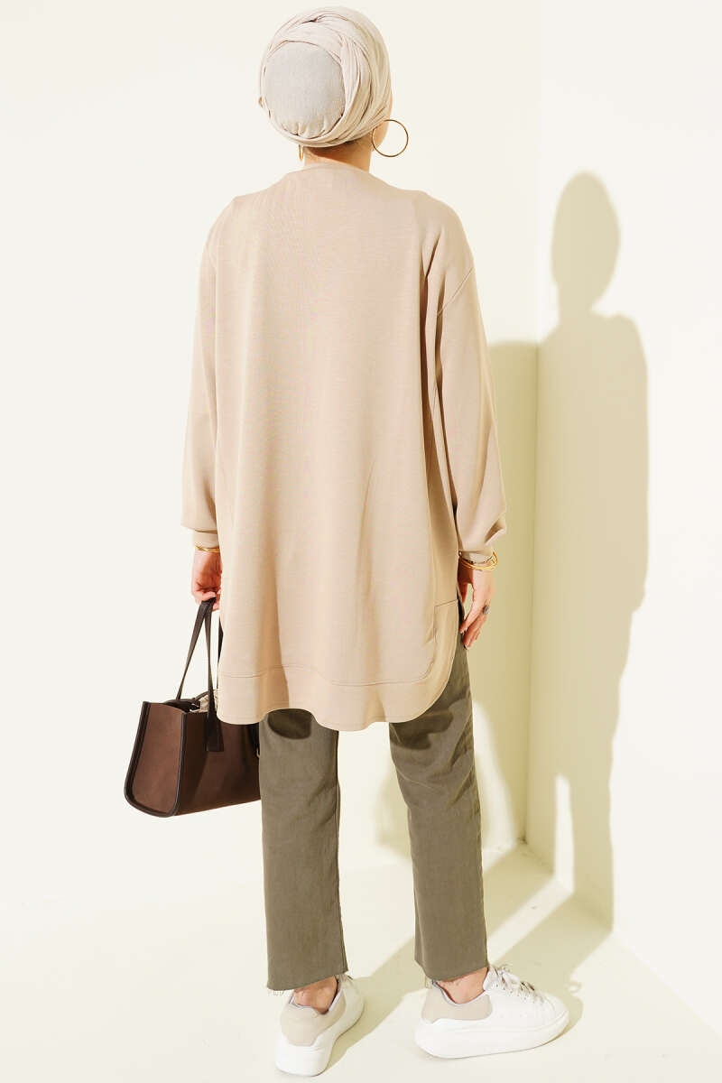 Loyşa Oval Cut Oversize Tunic Beige – Image 3