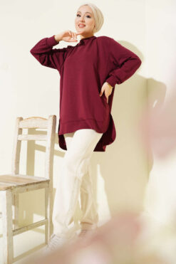 Alternative view of Loyşa Oval Cut Oversize Tunic Burgundy