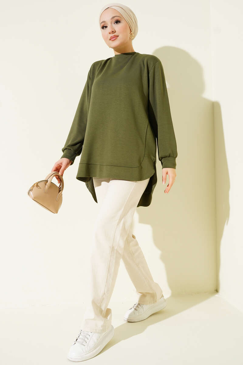 Loyşa Oval Cut Oversize Tunic Khaki – Image 2