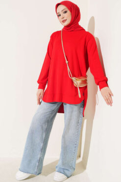 Alternative view of Loyşa Oval Cut Oversize Tunic Red