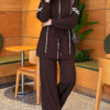 Loyşa Ribbon-Trimmed Zip-Up Two-Piece Set Dark Brown