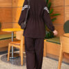 Loyşa Ribbon-Trimmed Zip-Up Two-Piece Set Dark Brown - Imagen 3