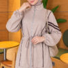 Loyşa Ribbon-Trimmed Zip-Up Two-Piece Set Beige – Image 2