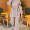 Loyşa Ribbon-Trimmed Zip-Up Two-Piece Set Beige – Image 4