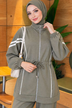Alternative view of Loyşa Ribbon-Trimmed Zip-Up Two-Piece Set Hazel