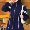 Loyşa Ribbon-Trimmed Zip-Up Two-Piece Set Navy Blue – Image 2
