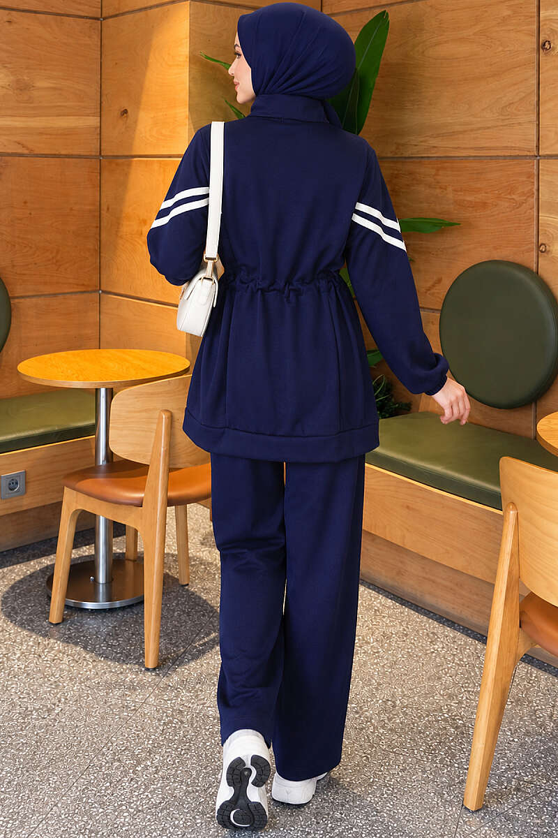 Loyşa Ribbon-Trimmed Zip-Up Two-Piece Set Navy Blue – Image 3