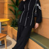 Loyşa Ribbon-Trimmed Zip-Up Two-Piece Set Black