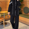 Loyşa Ribbon-Trimmed Zip-Up Two-Piece Set Black - Imagen 4
