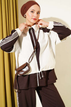 Alternative view of Loyşa Striped Detail Two-Piece Set Brown