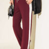 Loyşa Striped Detail French Terry Pants Burgundy