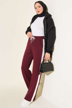 Alternative view of Loyşa Striped Detail French Terry Pants Burgundy
