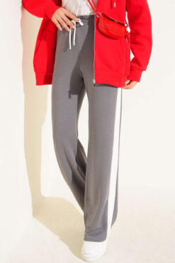 Loyşa Striped Detail French Terry Pants Smoke