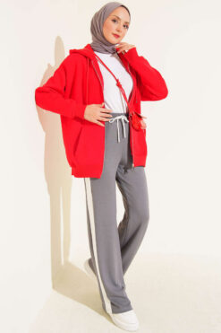 Alternative view of Loyşa Striped Detail French Terry Pants Smoke