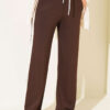 Loyşa Striped Detail French Terry Pants Brown