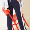 Loyşa Striped Detail French Terry Pants Navy Blue