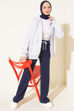 Alternative view of Loyşa Striped Detail French Terry Pants Navy Blue