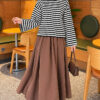 Striped French terry tunic with a hem edge White - Imagen 2
