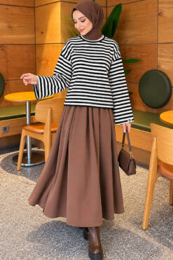 Alternative view of Striped French terry tunic with a hem edge White