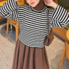 Striped French terry tunic with a hem edge White - Imagen 3