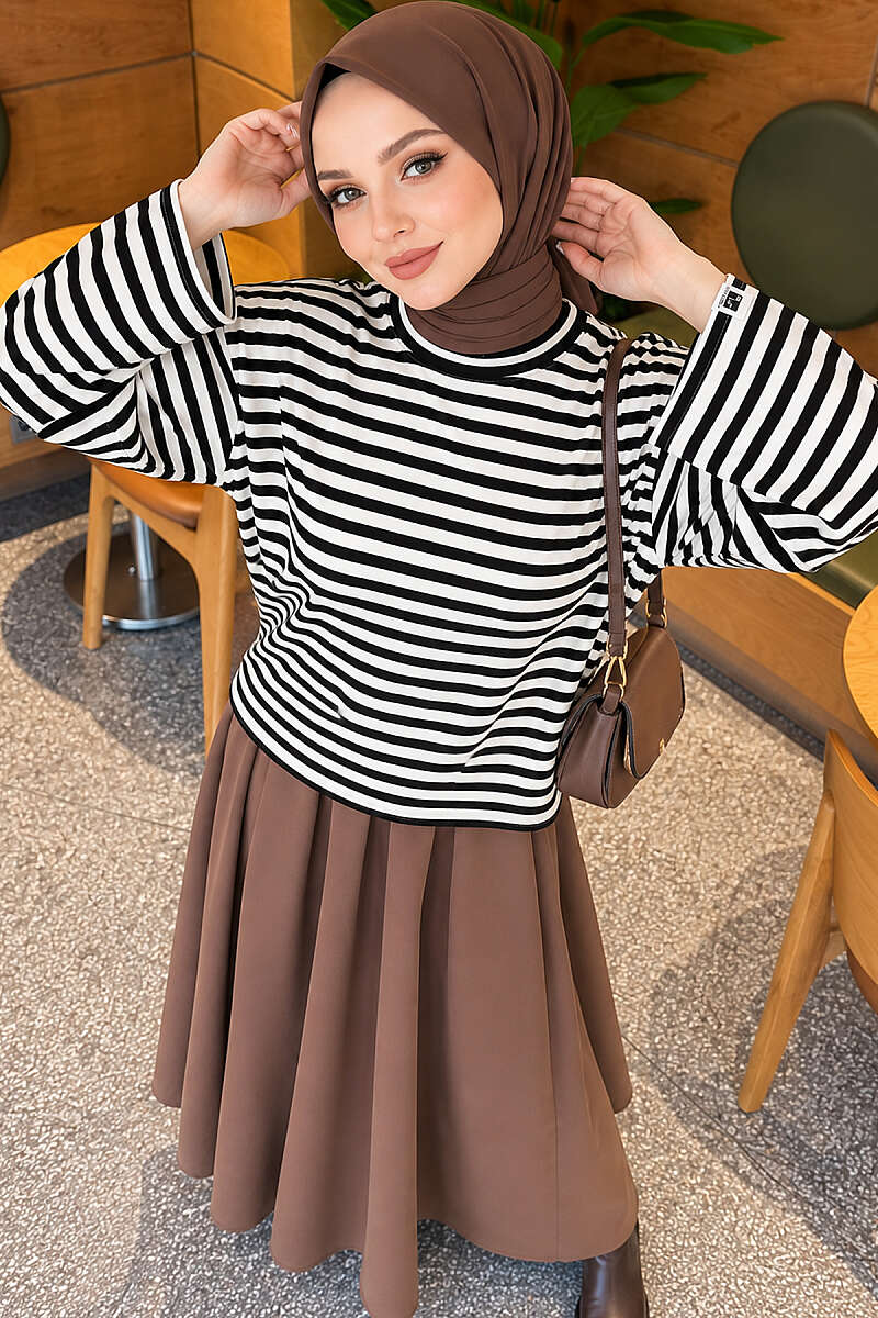 Striped French terry tunic with a hem edge White - Imagen 3