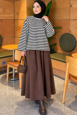 Alternative view of Striped French terry tunic with a hem edge White