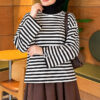 Striped French terry tunic with a hem edge White - Imagen 3