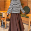 Striped French terry tunic with a hem edge White - Imagen 4