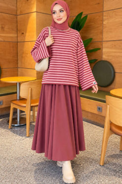 Alternative view of Striped French terry tunic with a hem edge Rose Dust