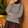 Striped French terry tunic with a hem edge Brown