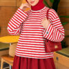 Striped French terry tunic with a hem edge Red