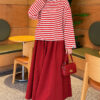 Striped French terry tunic with a hem edge Red – Bild 2