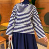Striped French terry tunic with a hem edge Cream