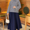 Striped French terry tunic with a hem edge Cream - immagine 2