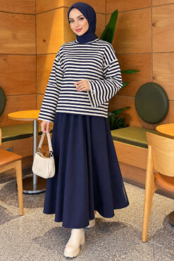 Alternative view of Striped French terry tunic with a hem edge Cream