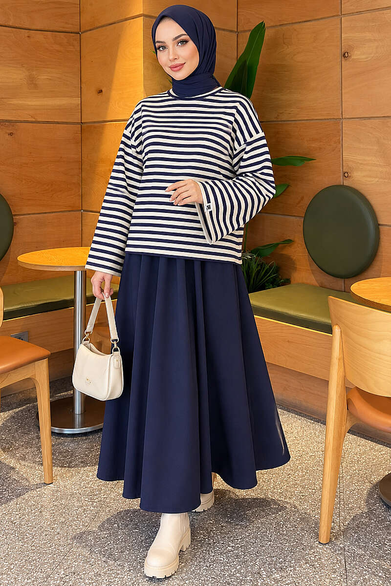 Striped French terry tunic with a hem edge Cream - immagine 2