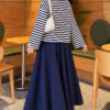 Striped French terry tunic with a hem edge Cream - immagine 4