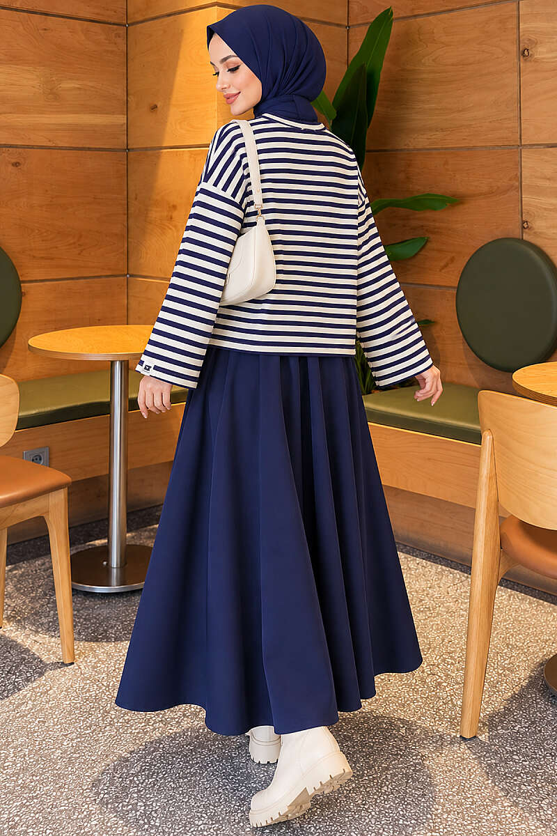 Striped French terry tunic with a hem edge Cream - immagine 4