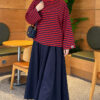 Striped French terry tunic with a hem edge Navy Blue - Image 2