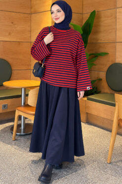 Alternative view of Striped French terry tunic with a hem edge Navy Blue