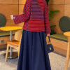 Striped French terry tunic with a hem edge Navy Blue - Image 4
