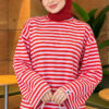 Striped French terry tunic with a hem edge Pink