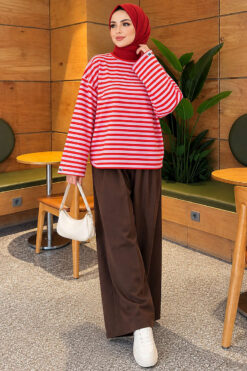 Alternative view of Striped French terry tunic with a hem edge Pink