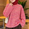 ⁦Striped French terry tunic with a hem edge Pink⁩ - الصورة ⁦3⁩