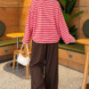 ⁦Striped French terry tunic with a hem edge Pink⁩ - الصورة ⁦4⁩